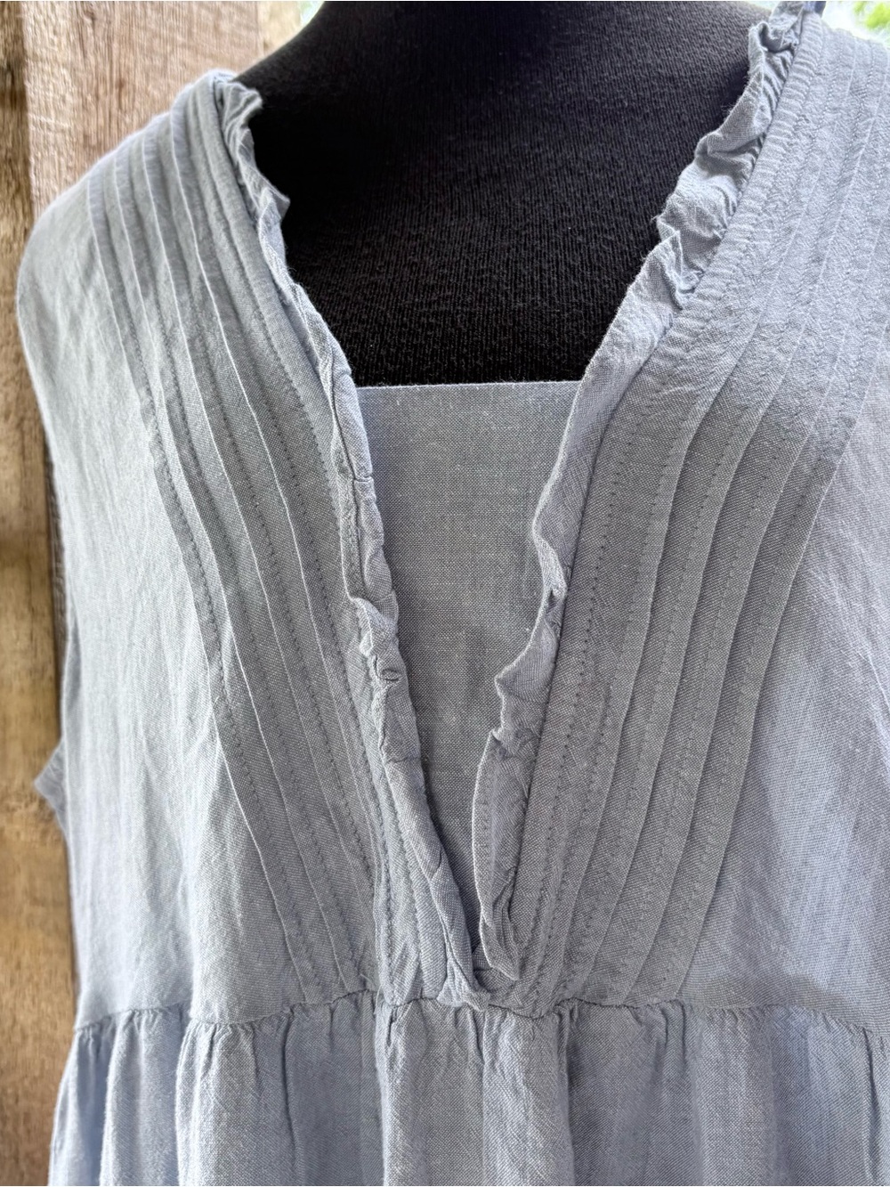 Linda Anderson Prairie Blue Rayon/Linen Soft Chambray Ruffle Detail Maxi Dress - Picture 3 of 8